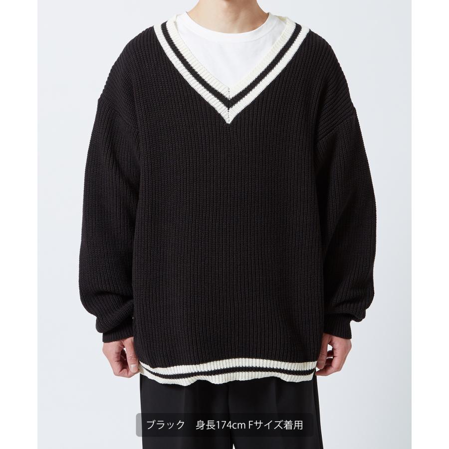 ニットセーター メンズ NULL ヌル チルデン Vネック ライン テニス ニット ビッグサイズ オーバーサイズ 大きめ アメカジ カジュアル ストリート 韓国 | improves | 17