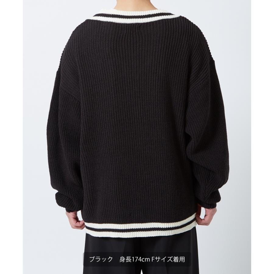 ニットセーター メンズ NULL ヌル チルデン Vネック ライン テニス ニット ビッグサイズ オーバーサイズ 大きめ アメカジ カジュアル ストリート 韓国 | improves | 19