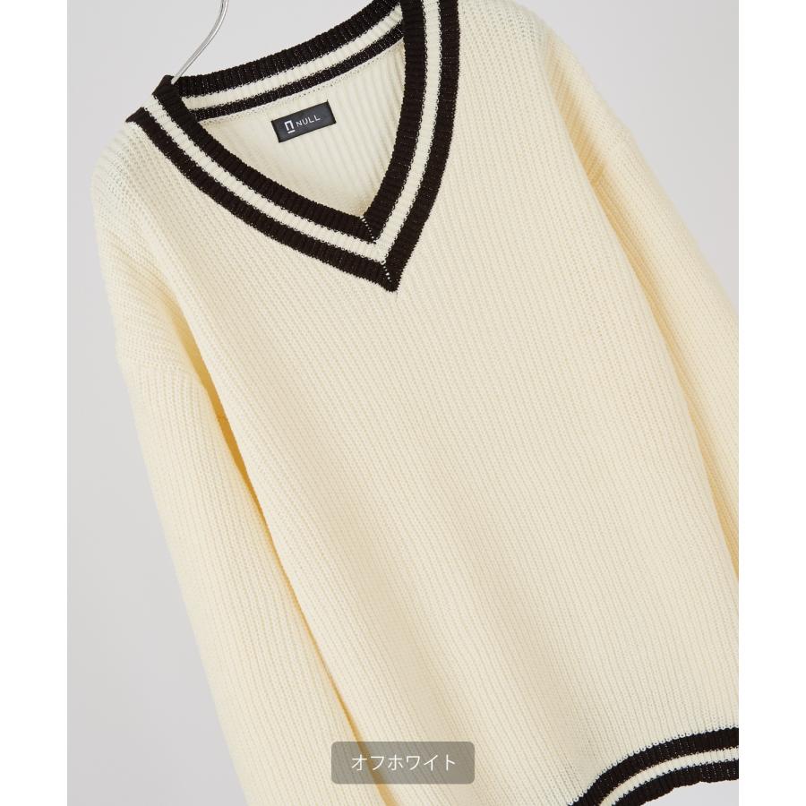 ニットセーター メンズ NULL ヌル チルデン Vネック ライン テニス ニット ビッグサイズ オーバーサイズ 大きめ アメカジ カジュアル ストリート 韓国 | improves | 04