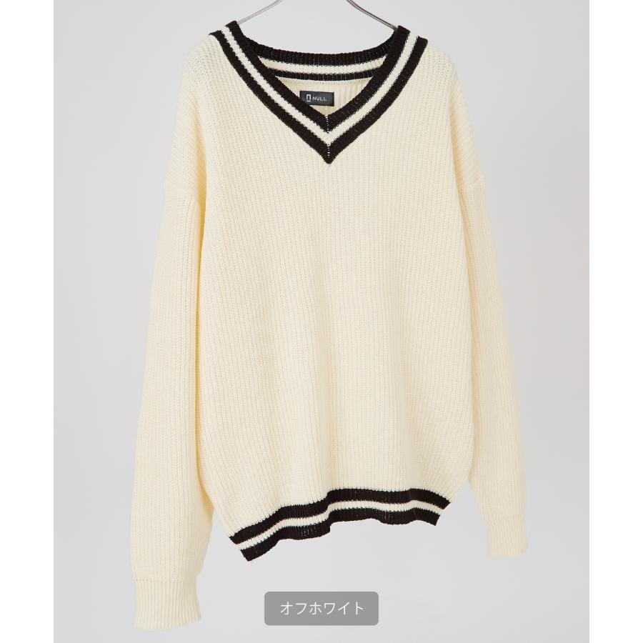 ニットセーター メンズ NULL ヌル チルデン Vネック ライン テニス ニット ビッグサイズ オーバーサイズ 大きめ アメカジ カジュアル ストリート 韓国 | improves | 05