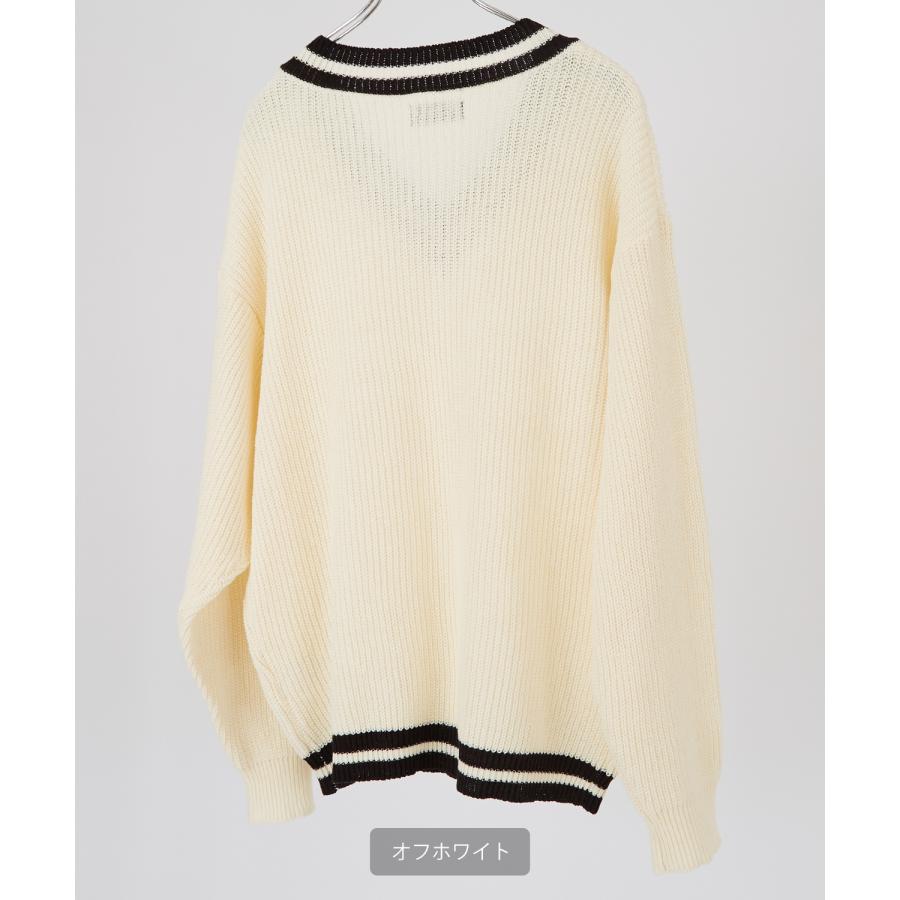 ニットセーター メンズ NULL ヌル チルデン Vネック ライン テニス ニット ビッグサイズ オーバーサイズ 大きめ アメカジ カジュアル ストリート 韓国 | improves | 06