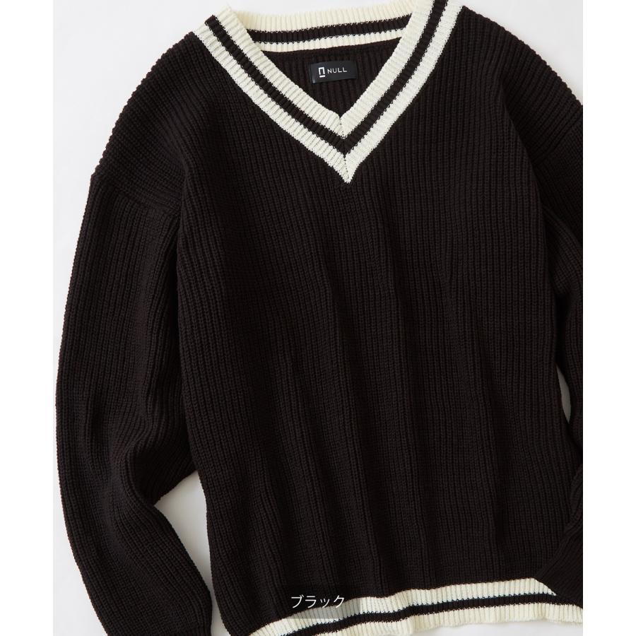 ニットセーター メンズ NULL ヌル チルデン Vネック ライン テニス ニット ビッグサイズ オーバーサイズ 大きめ アメカジ カジュアル ストリート 韓国 | improves | 09