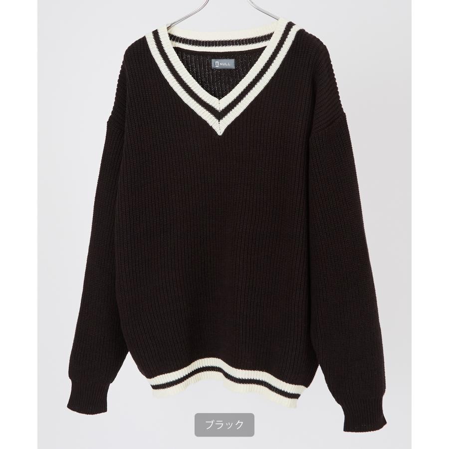 ニットセーター メンズ NULL ヌル チルデン Vネック ライン テニス ニット ビッグサイズ オーバーサイズ 大きめ アメカジ カジュアル ストリート 韓国 | improves | 11