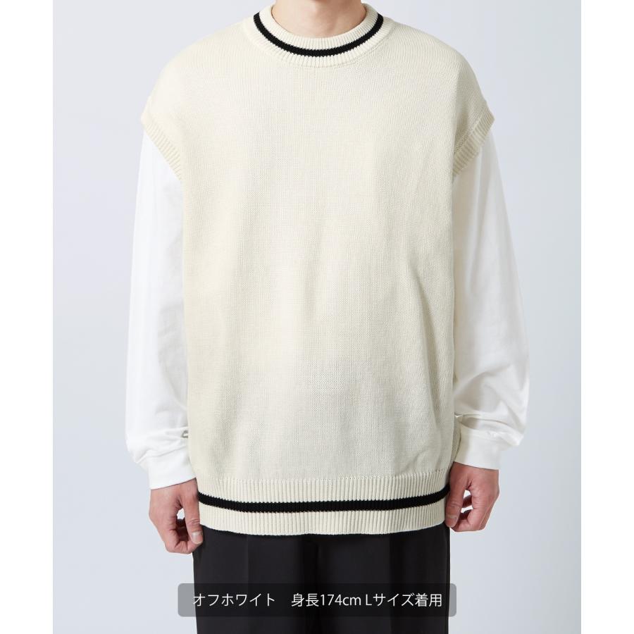 ニットベスト メンズ NULL ヌル チルデン クルーネック ライン テニス ニット ビッグサイズ オーバーサイズ 大きめ アメカジ カジュアル ストリート 韓国 | improves | 16