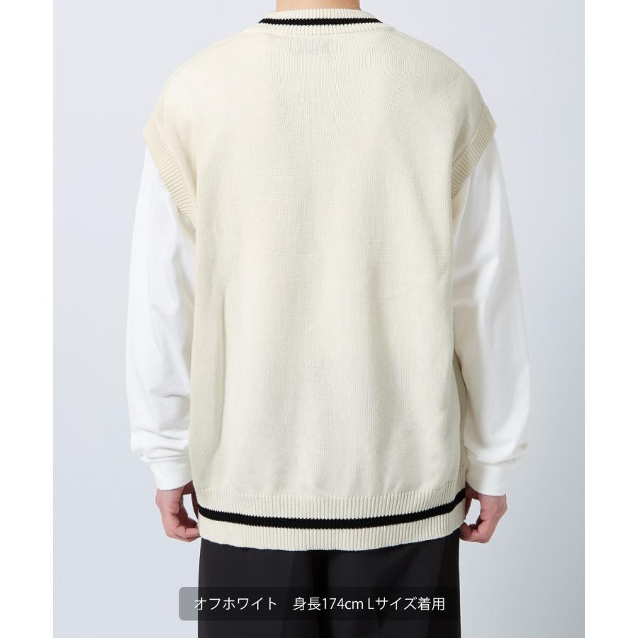 ニットベスト メンズ NULL ヌル チルデン クルーネック ライン テニス ニット ビッグサイズ オーバーサイズ 大きめ アメカジ カジュアル ストリート 韓国 | improves | 18