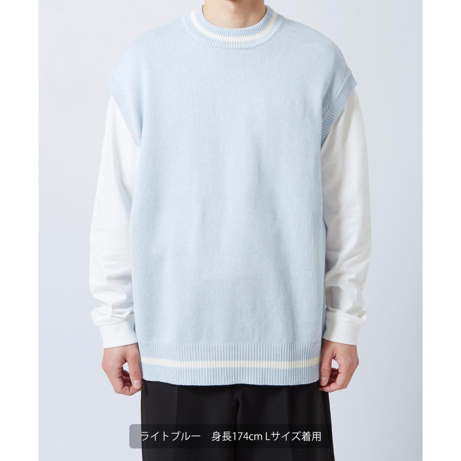 ニットベスト メンズ NULL ヌル チルデン クルーネック ライン テニス ニット ビッグサイズ オーバーサイズ 大きめ アメカジ カジュアル ストリート 韓国 | improves | 19