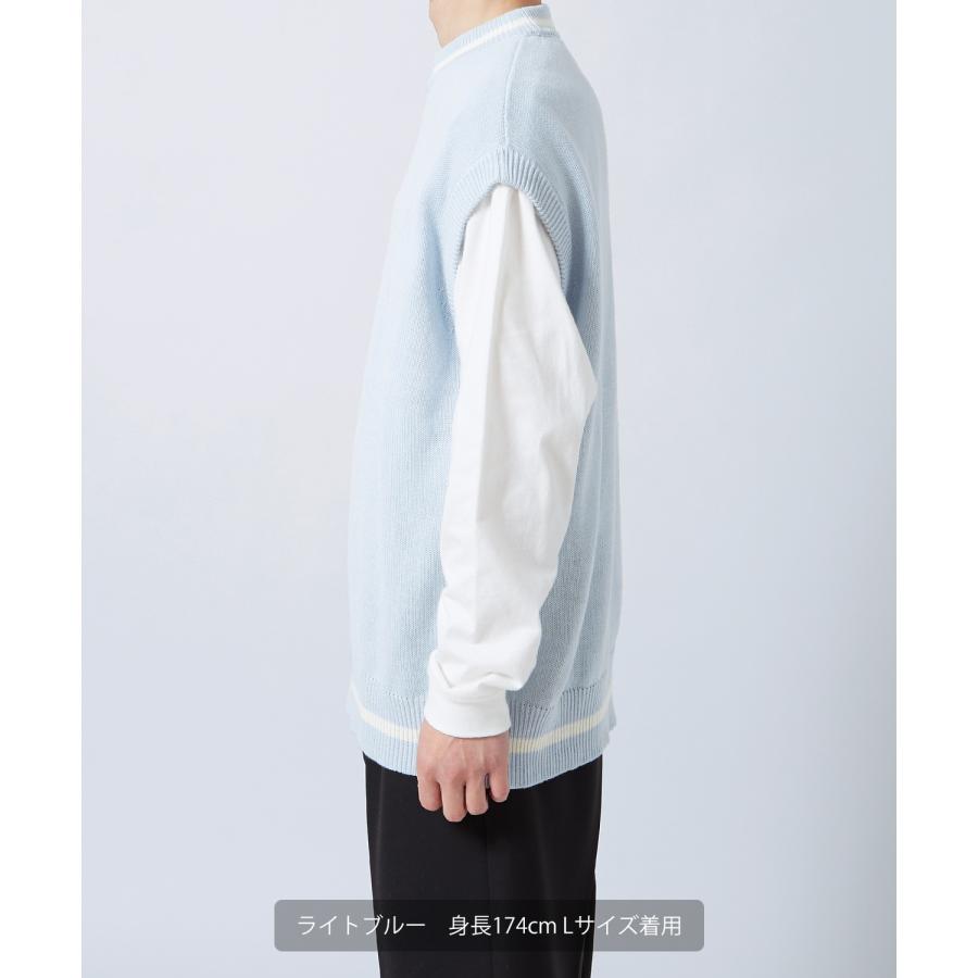 ニットベスト メンズ NULL ヌル チルデン クルーネック ライン テニス ニット ビッグサイズ オーバーサイズ 大きめ アメカジ カジュアル ストリート 韓国 | improves | 20