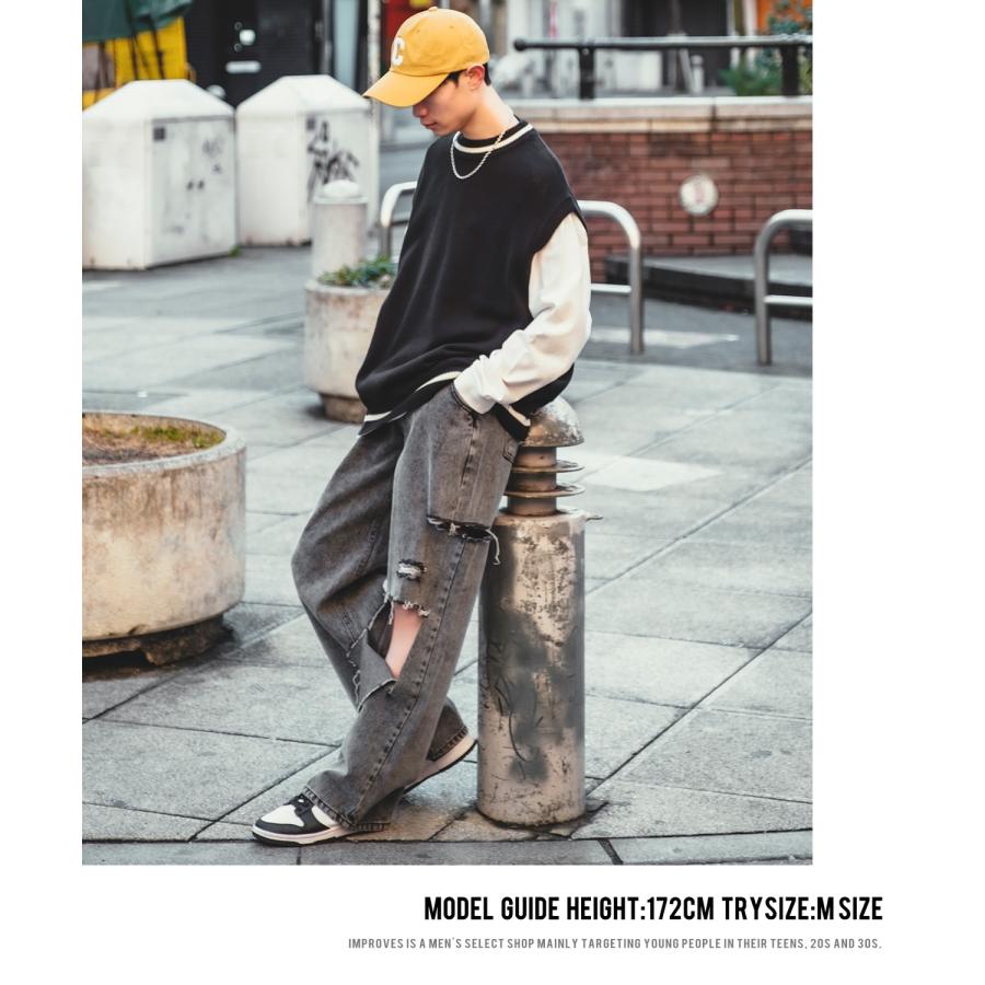 ニットベスト メンズ NULL ヌル チルデン クルーネック ライン テニス ニット ビッグサイズ オーバーサイズ 大きめ アメカジ カジュアル ストリート 韓国 | improves | 06