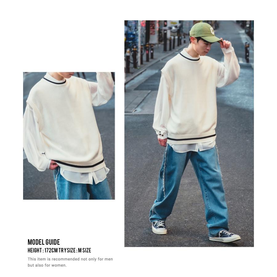 ニットベスト メンズ NULL ヌル チルデン クルーネック ライン テニス ニット ビッグサイズ オーバーサイズ 大きめ アメカジ カジュアル ストリート 韓国 | improves | 09