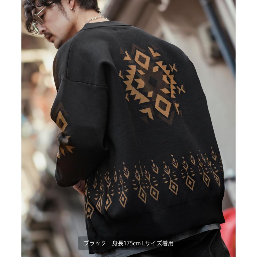 カーディガン メンズ  NULL ヌル ネイティブ柄 ニット Vネック ビッグサイズ オーバーサイズ 大きめ アメカジ カジュアル ストリート 韓国 | improves | 18