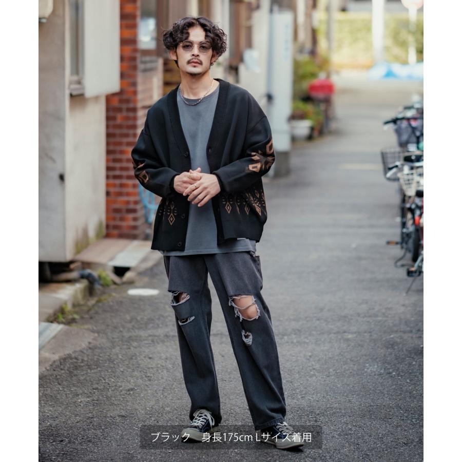 カーディガン メンズ  NULL ヌル ネイティブ柄 ニット Vネック ビッグサイズ オーバーサイズ 大きめ アメカジ カジュアル ストリート 韓国 | improves | 20