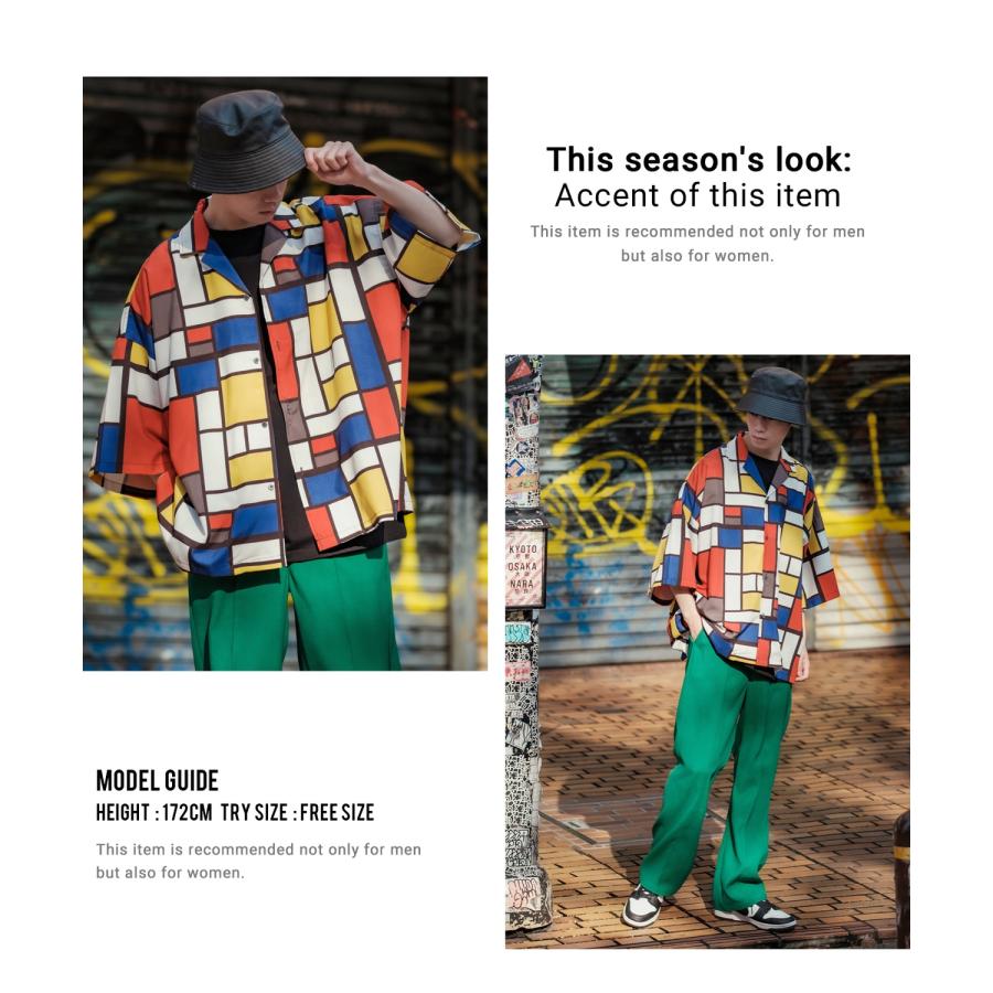 No.468 VINTAGE 古着 総柄シャツ 半袖 幾何学柄 オープンカラー improves オープンカラーシャツ メンズ ルーズフィット 半袖