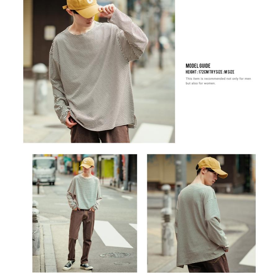 長袖Tシャツ メンズ ボートネック ボーダー ロンT バスクシャツ カットソー 大きいサイズ オーバーサイズ ビッグサイズ ゆったり カジュアル きれいめ シンプル | improves | 14