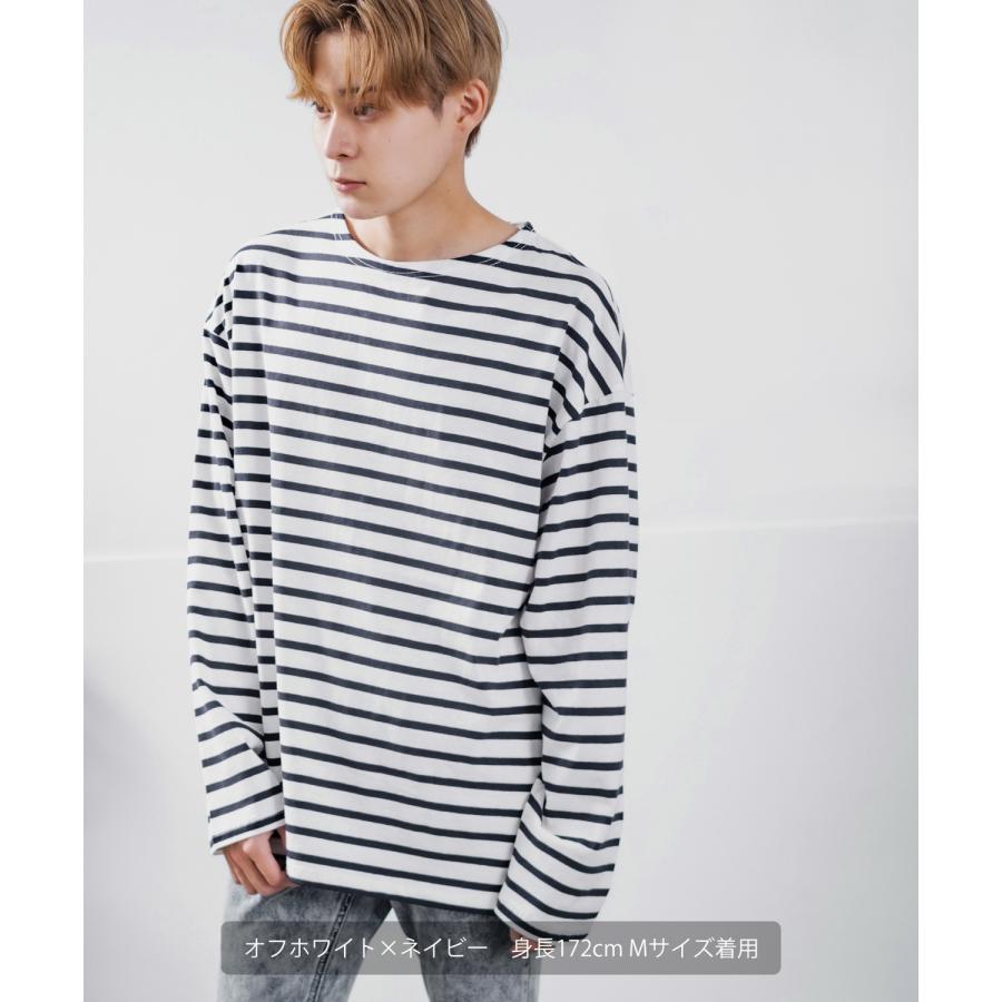 長袖Tシャツ メンズ ボートネック ボーダー ロンT バスクシャツ カットソー 大きいサイズ オーバーサイズ ビッグサイズ ゆったり カジュアル きれいめ シンプル | improves | 04
