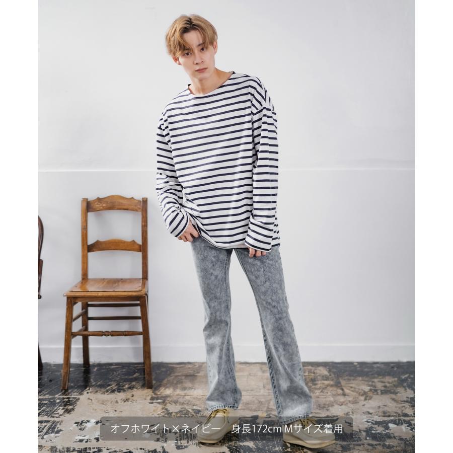 長袖Tシャツ メンズ ボートネック ボーダー ロンT バスクシャツ カットソー 大きいサイズ オーバーサイズ ビッグサイズ ゆったり カジュアル きれいめ シンプル | improves | 05