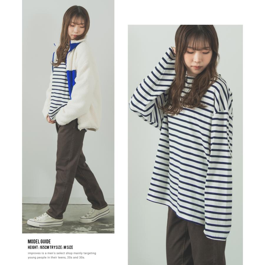 長袖Tシャツ メンズ ボートネック ボーダー ロンT バスクシャツ カットソー 大きいサイズ オーバーサイズ ビッグサイズ ゆったり カジュアル きれいめ シンプル | improves | 06