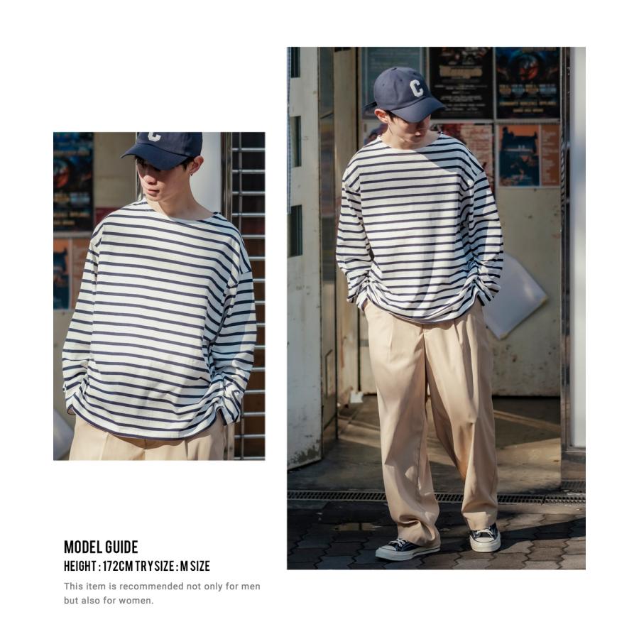 長袖Tシャツ メンズ ボートネック ボーダー ロンT バスクシャツ カットソー 大きいサイズ オーバーサイズ ビッグサイズ ゆったり カジュアル きれいめ シンプル | improves | 08