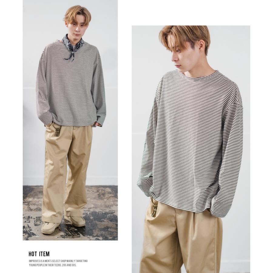 improves 長袖Tシャツ メンズ ボートネック ボーダー ロンT