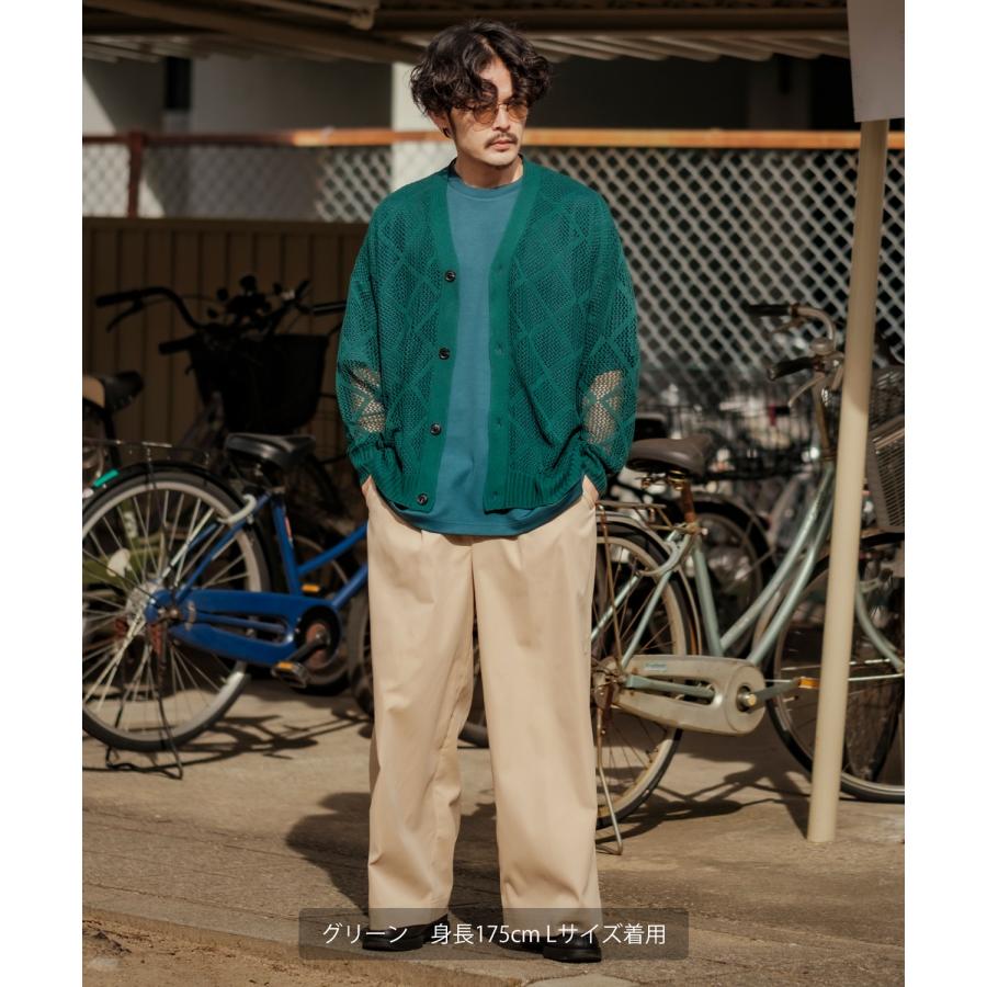 カーディガン メンズ  NULL ヌル 透かし編み レース編み メッシュ ニット ビッグサイズ オーバーサイズ きれいめ カジュアル シンプル ノームコア ナチュラル | improves | 22