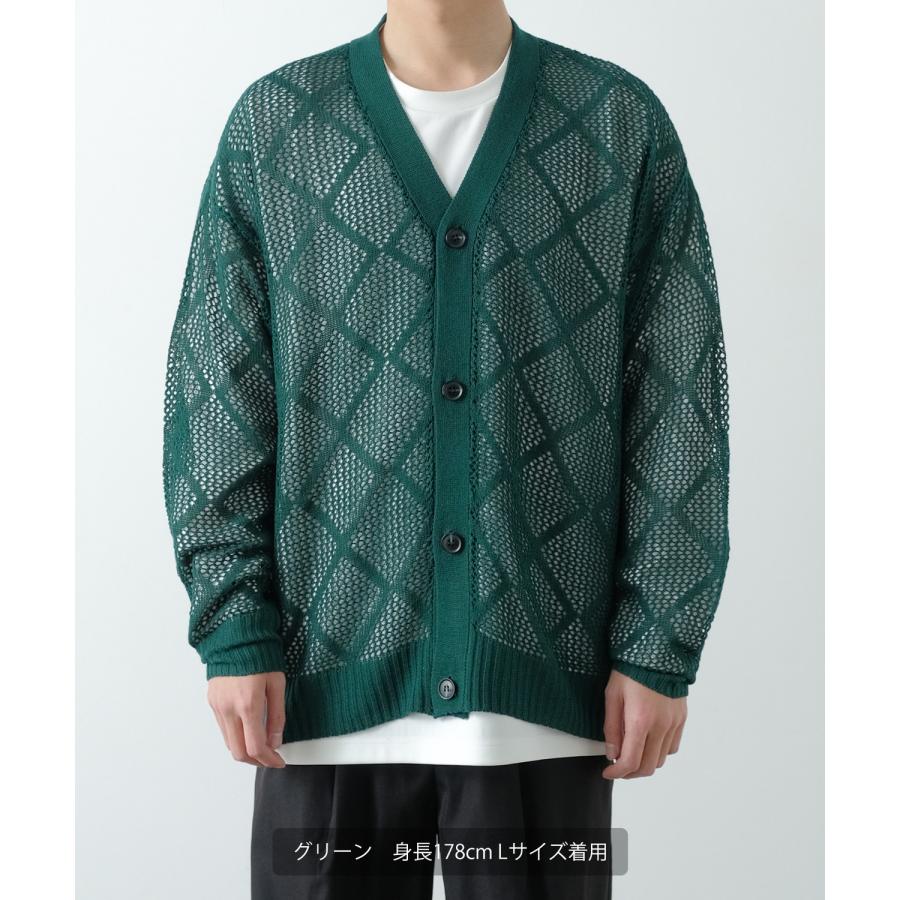 カーディガン メンズ  NULL ヌル 透かし編み レース編み メッシュ ニット ビッグサイズ オーバーサイズ きれいめ カジュアル シンプル ノームコア ナチュラル | improves | 10