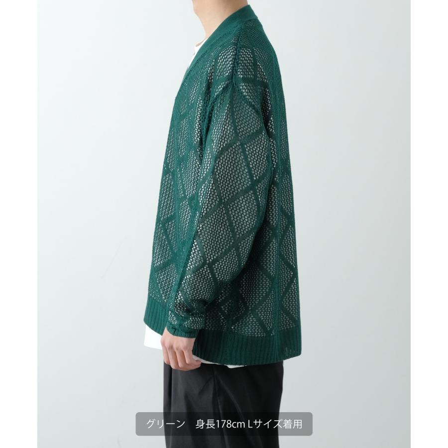 カーディガン メンズ  NULL ヌル 透かし編み レース編み メッシュ ニット ビッグサイズ オーバーサイズ きれいめ カジュアル シンプル ノームコア ナチュラル | improves | 11