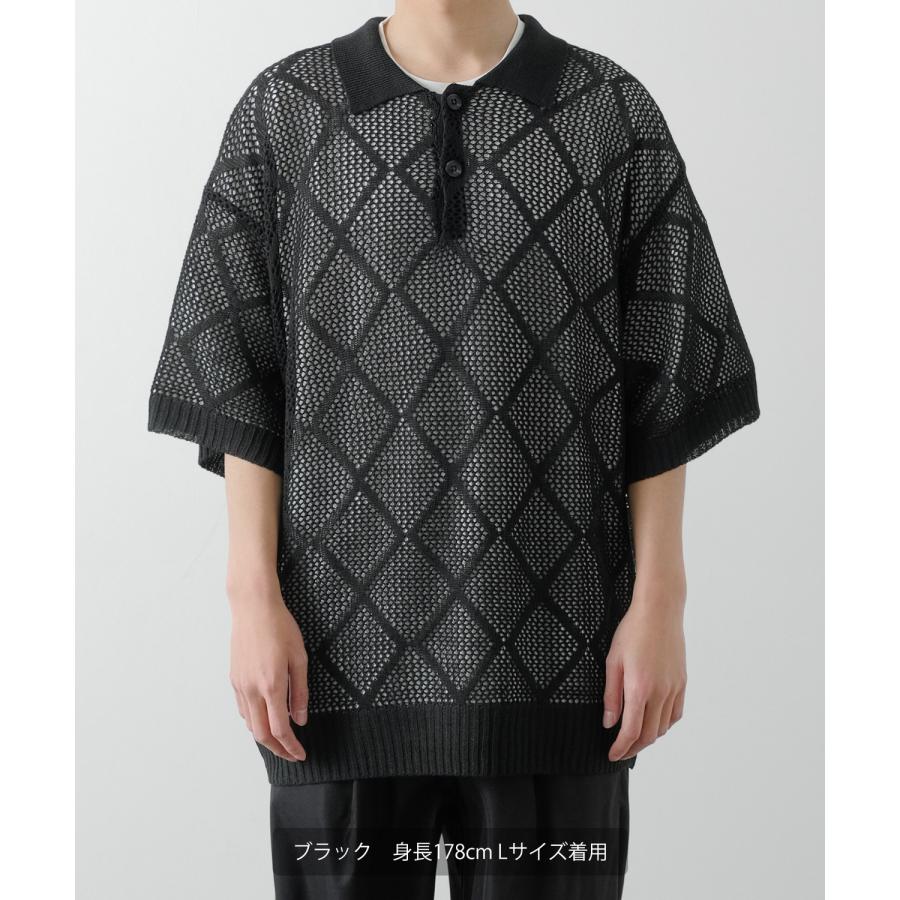 ポロシャツ メンズ  NULL ヌル 透かし編み レース編み メッシュ ニット ビッグサイズ オーバーサイズ きれいめ カジュアル シンプル ノームコア ナチュラル | improves | 10