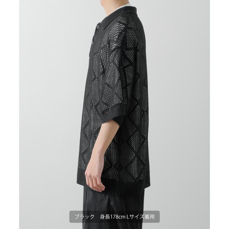 ポロシャツ メンズ  NULL ヌル 透かし編み レース編み メッシュ ニット ビッグサイズ オーバーサイズ きれいめ カジュアル シンプル ノームコア ナチュラル | improves | 11