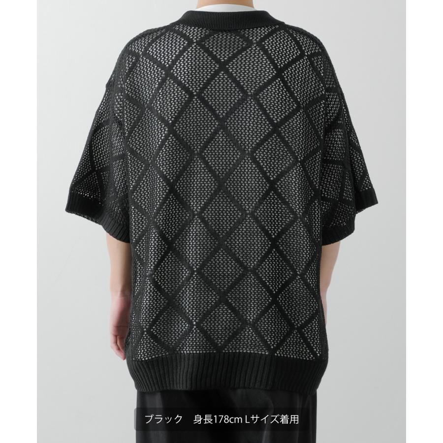 ポロシャツ メンズ  NULL ヌル 透かし編み レース編み メッシュ ニット ビッグサイズ オーバーサイズ きれいめ カジュアル シンプル ノームコア ナチュラル | improves | 12