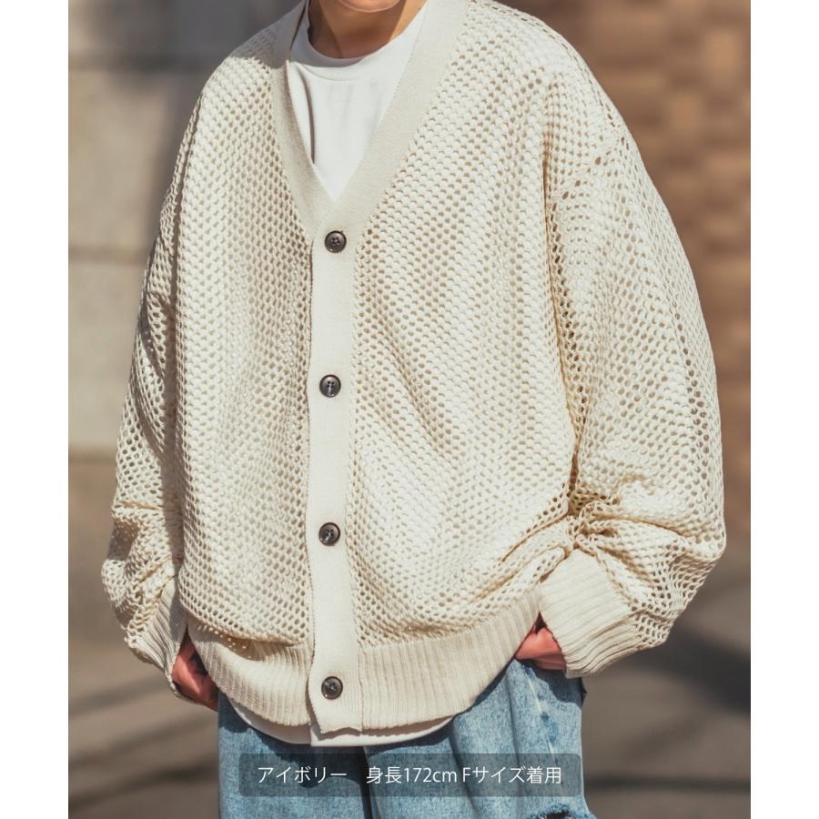 カーディガン メンズ  NULL ヌル 透かし編み レース編み メッシュ ニット ビッグサイズ オーバーサイズ きれいめ カジュアル シンプル ノームコア ナチュラル | improves | 09