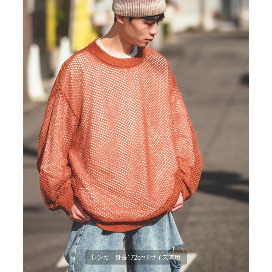 クルーネックニット メンズ NULL ヌル 透かし編み レース編み メッシュ ビッグサイズ オーバーサイズ きれいめ カジュアル シンプル ノームコア ナチュラル | improves | 16