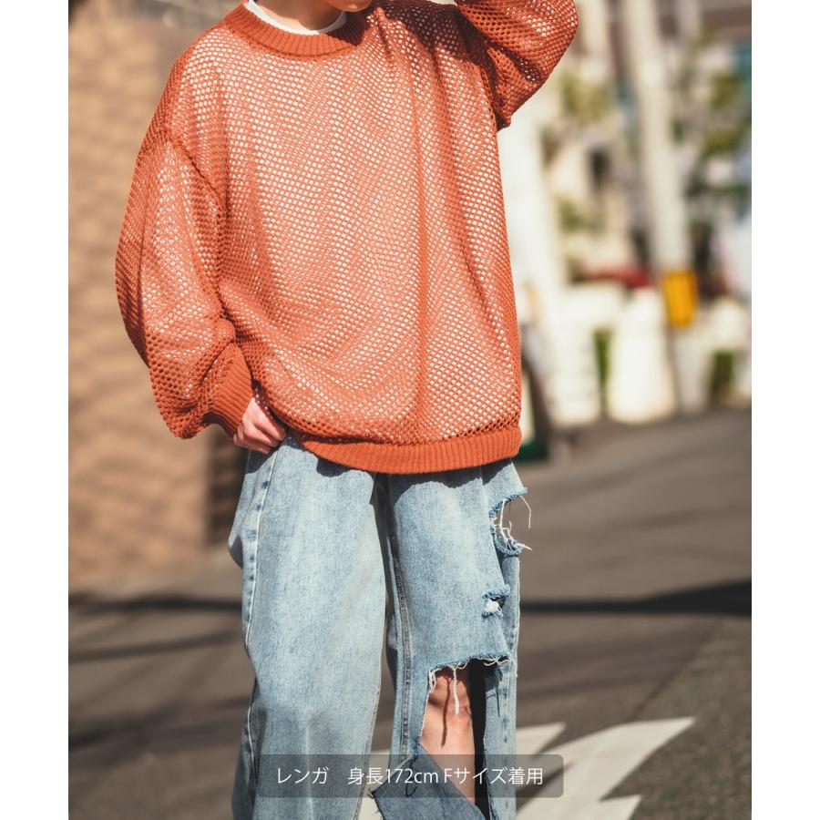クルーネックニット メンズ NULL ヌル 透かし編み レース編み メッシュ ビッグサイズ オーバーサイズ きれいめ カジュアル シンプル ノームコア ナチュラル | improves | 17