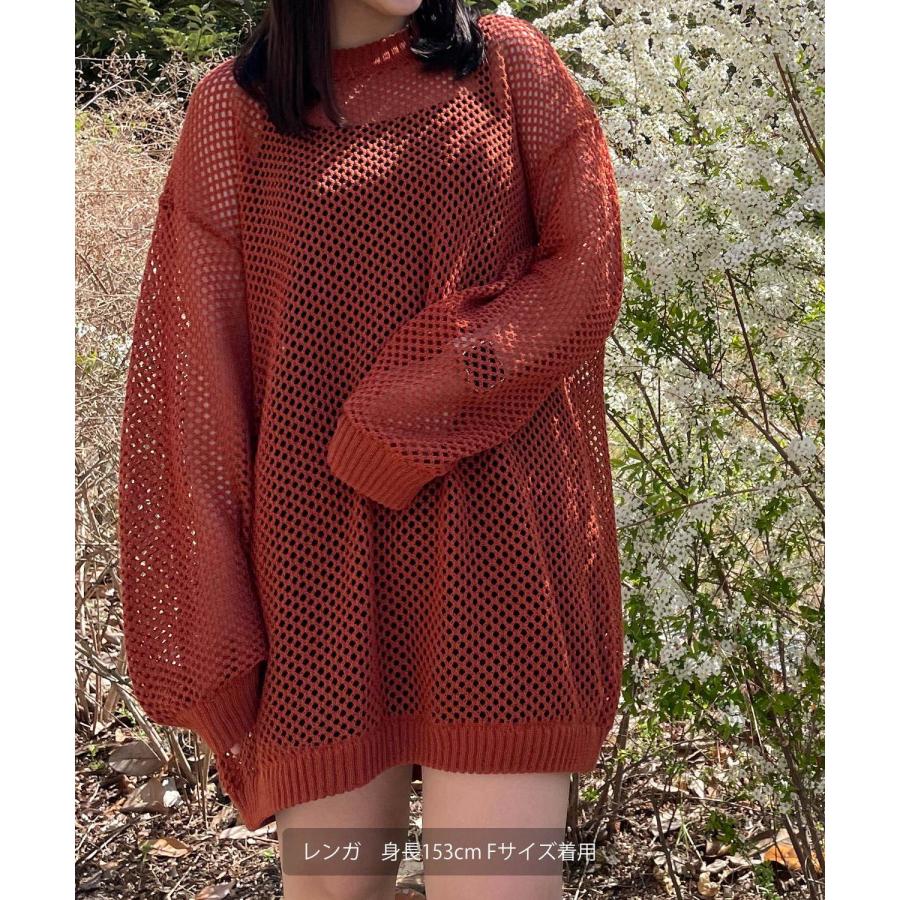 クルーネックニット メンズ NULL ヌル 透かし編み レース編み メッシュ ビッグサイズ オーバーサイズ きれいめ カジュアル シンプル ノームコア ナチュラル | improves | 18