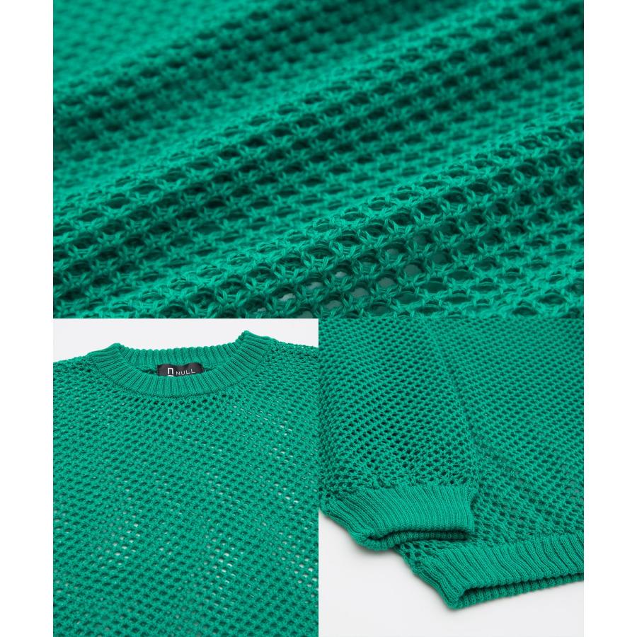 クルーネックニット メンズ NULL ヌル 透かし編み レース編み メッシュ ビッグサイズ オーバーサイズ きれいめ カジュアル シンプル ノームコア ナチュラル | improves | 23