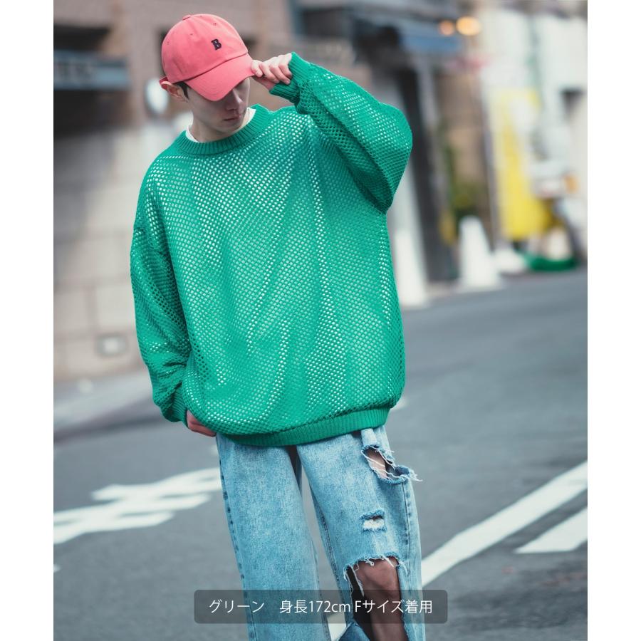 クルーネックニット メンズ NULL ヌル 透かし編み レース編み メッシュ ビッグサイズ オーバーサイズ きれいめ カジュアル シンプル ノームコア ナチュラル | improves | 05