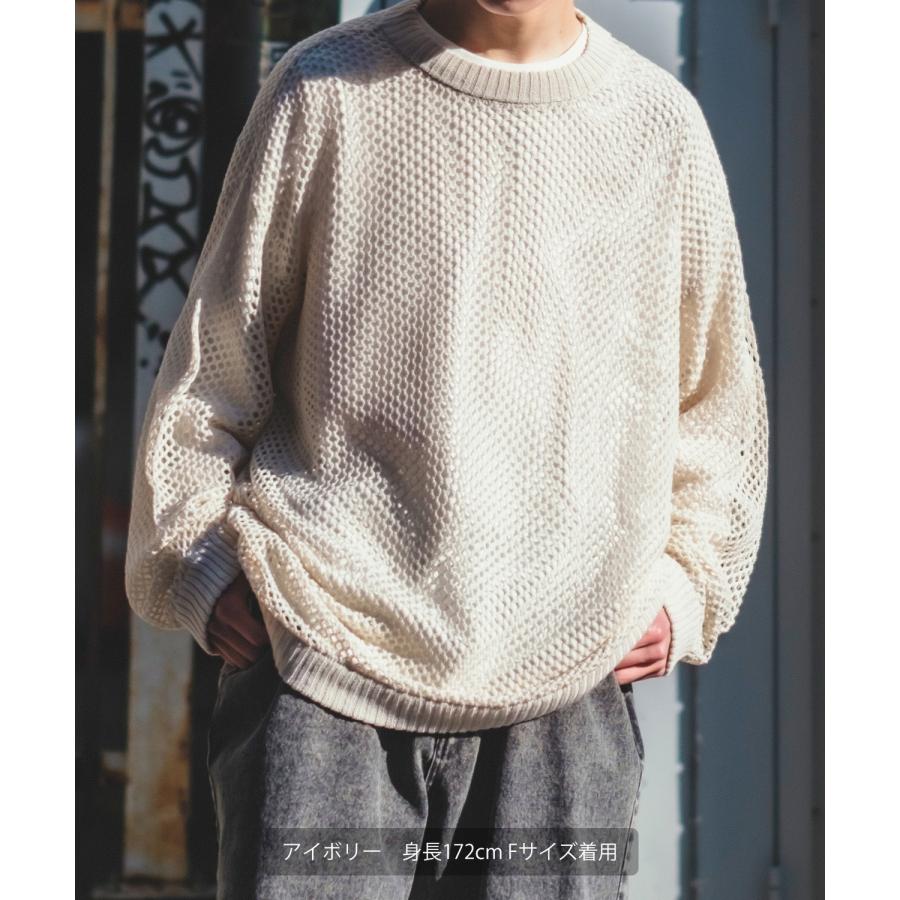 クルーネックニット メンズ NULL ヌル 透かし編み レース編み メッシュ ビッグサイズ オーバーサイズ きれいめ カジュアル シンプル ノームコア ナチュラル | improves | 08