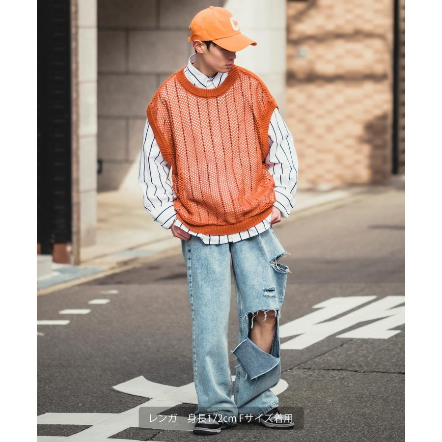 ベスト メンズ NULL ヌル 透かし編み レース編み メッシュ ビッグサイズ オーバーサイズ きれいめ カジュアル シンプル ノームコア ナチュラル | improves | 17