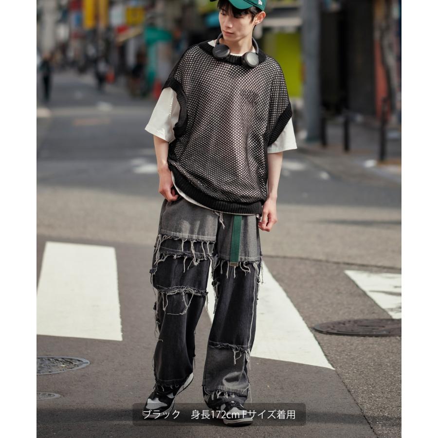 ベスト メンズ NULL ヌル 透かし編み レース編み メッシュ ビッグサイズ オーバーサイズ きれいめ カジュアル シンプル ノームコア ナチュラル | improves | 06