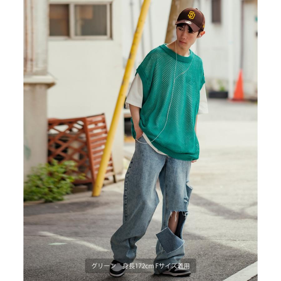 ベスト メンズ NULL ヌル 透かし編み レース編み メッシュ ビッグサイズ オーバーサイズ きれいめ カジュアル シンプル ノームコア ナチュラル | improves | 11