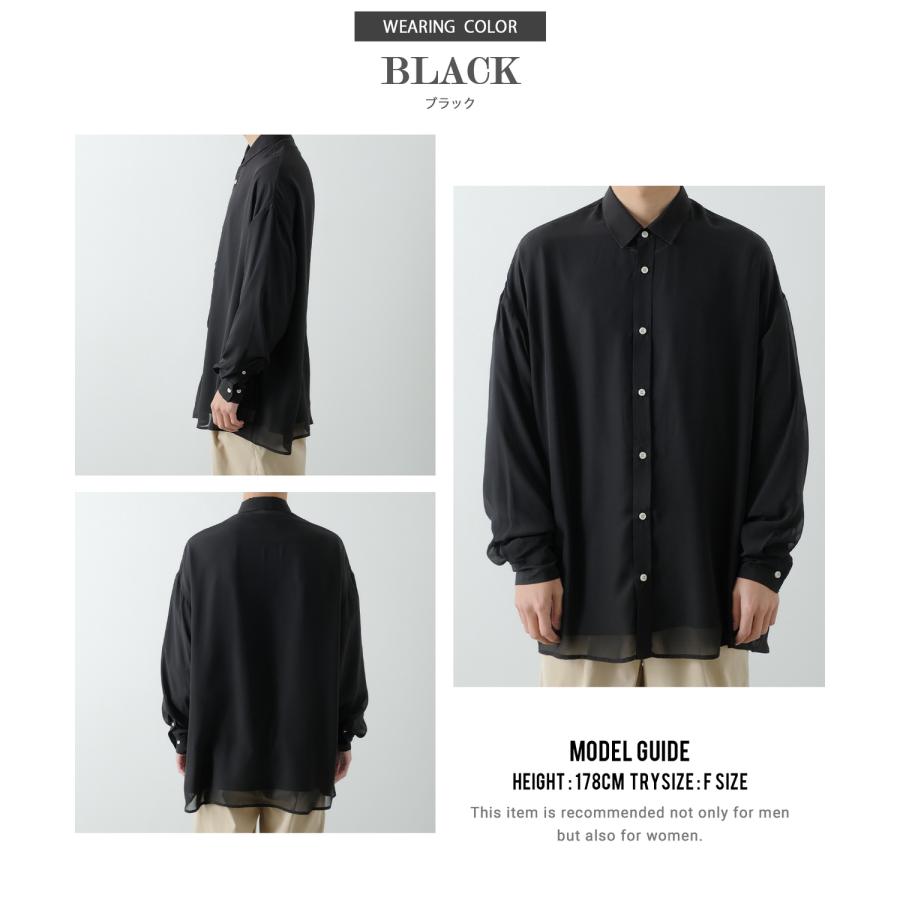 長袖シャツ メンズ NULL ヌル シアーシャツ 透け感 レギュラーカラー ビッグサイズ オーバーサイズ きれいめ カジュアル シンプル | improves | 11