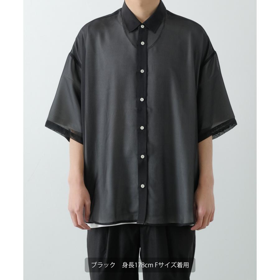 半袖シャツ メンズ NULL ヌル シアーシャツ 透け感 レギュラーカラー ビッグサイズ オーバーサイズ きれいめ カジュアル シンプル | improves | 05