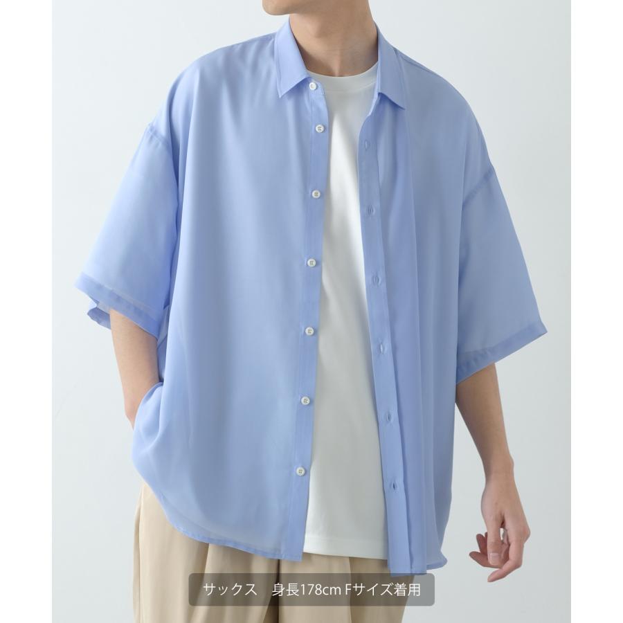 半袖シャツ メンズ NULL ヌル シアーシャツ 透け感 レギュラーカラー ビッグサイズ オーバーサイズ きれいめ カジュアル シンプル | improves | 12