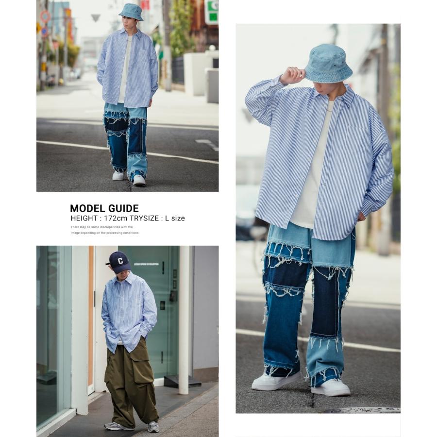 長袖シャツ メンズ NULL ヌル ストライプ レギュラーカラー 速乾 接触冷感 イージーケア ビッグサイズ オーバーサイズ 大きめ カジュアル ストリート | improves | 08