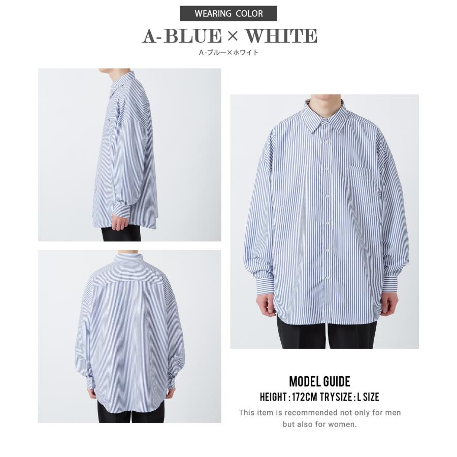 長袖シャツ メンズ NULL ヌル ストライプ レギュラーカラー 速乾 接触冷感 イージーケア ビッグサイズ オーバーサイズ 大きめ カジュアル ストリート | improves | 14