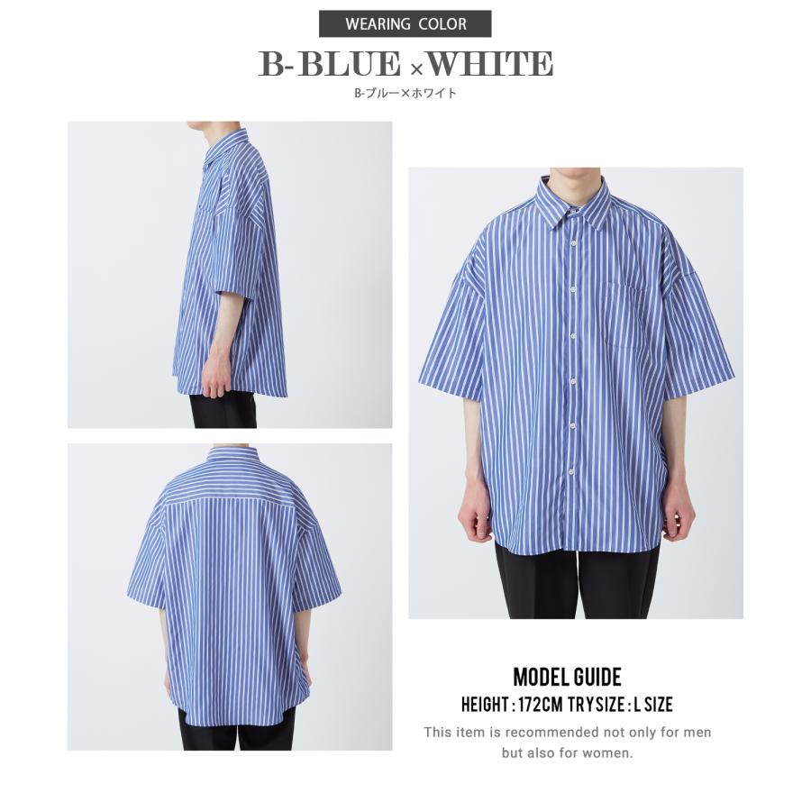 半袖シャツ メンズ NULL ヌル ストライプ レギュラーカラー 速乾 接触冷感 イージーケア ビッグサイズ オーバーサイズ 大きめ カジュアル ストリート | improves | 22