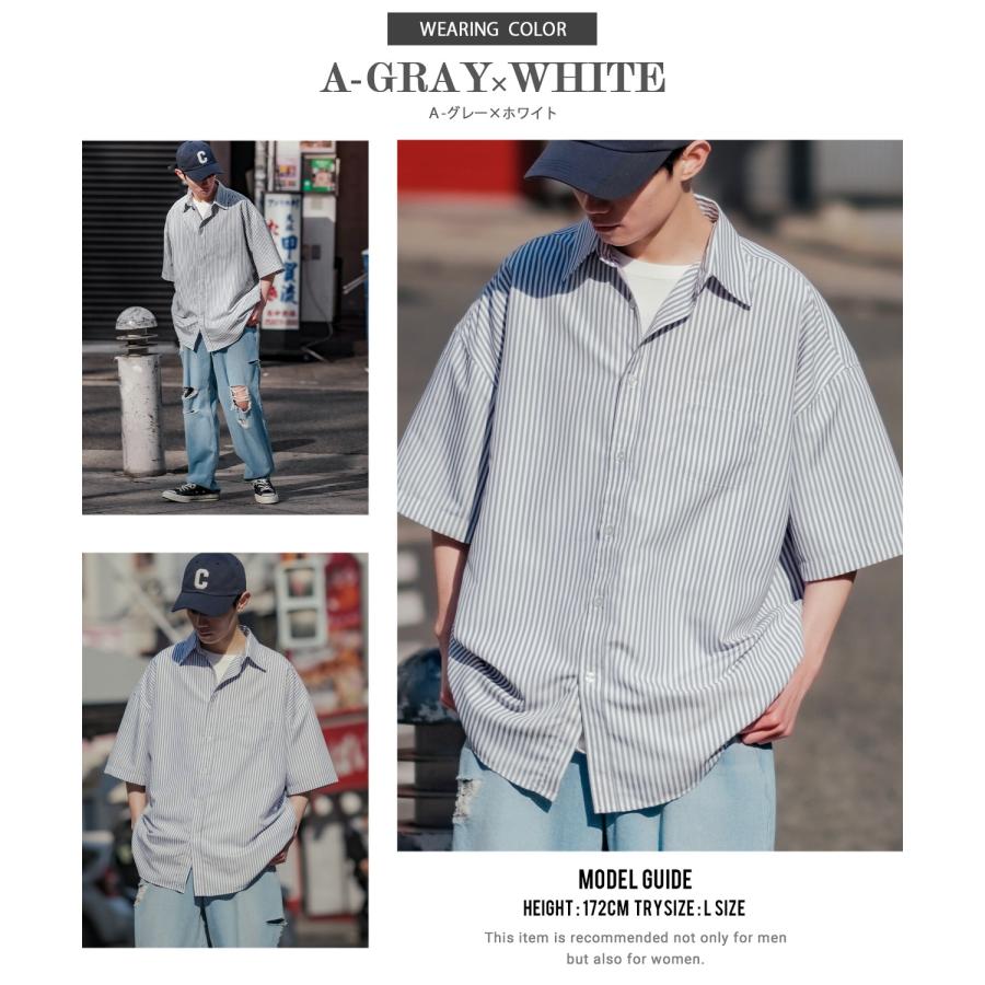 半袖シャツ メンズ NULL ヌル ストライプ レギュラーカラー 速乾 接触冷感 イージーケア ビッグサイズ オーバーサイズ 大きめ カジュアル ストリート | improves | 10