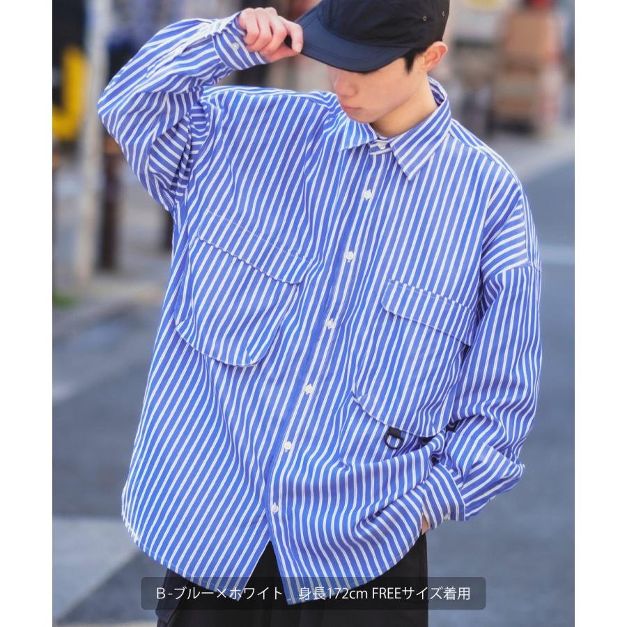 長袖シャツ メンズ NULL ヌル ストライプ ユーティリティー ワーク 速乾 接触冷感 イージーケア ビッグサイズ オーバーサイズ 大きめ カジュアル ストリート | improves | 05