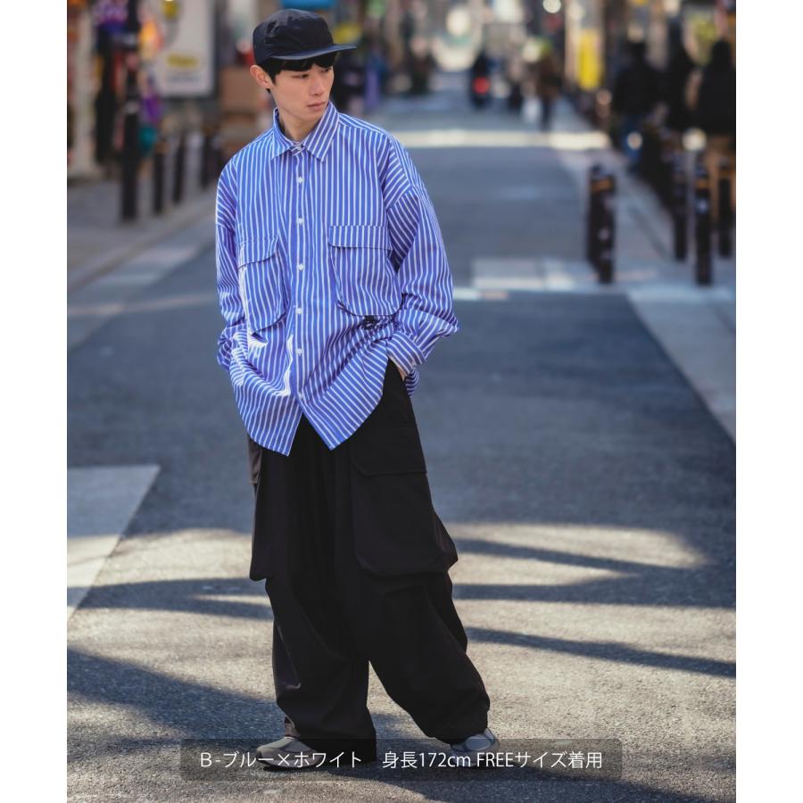 長袖シャツ メンズ NULL ヌル ストライプ ユーティリティー ワーク 速乾 接触冷感 イージーケア ビッグサイズ オーバーサイズ 大きめ カジュアル ストリート | improves | 06