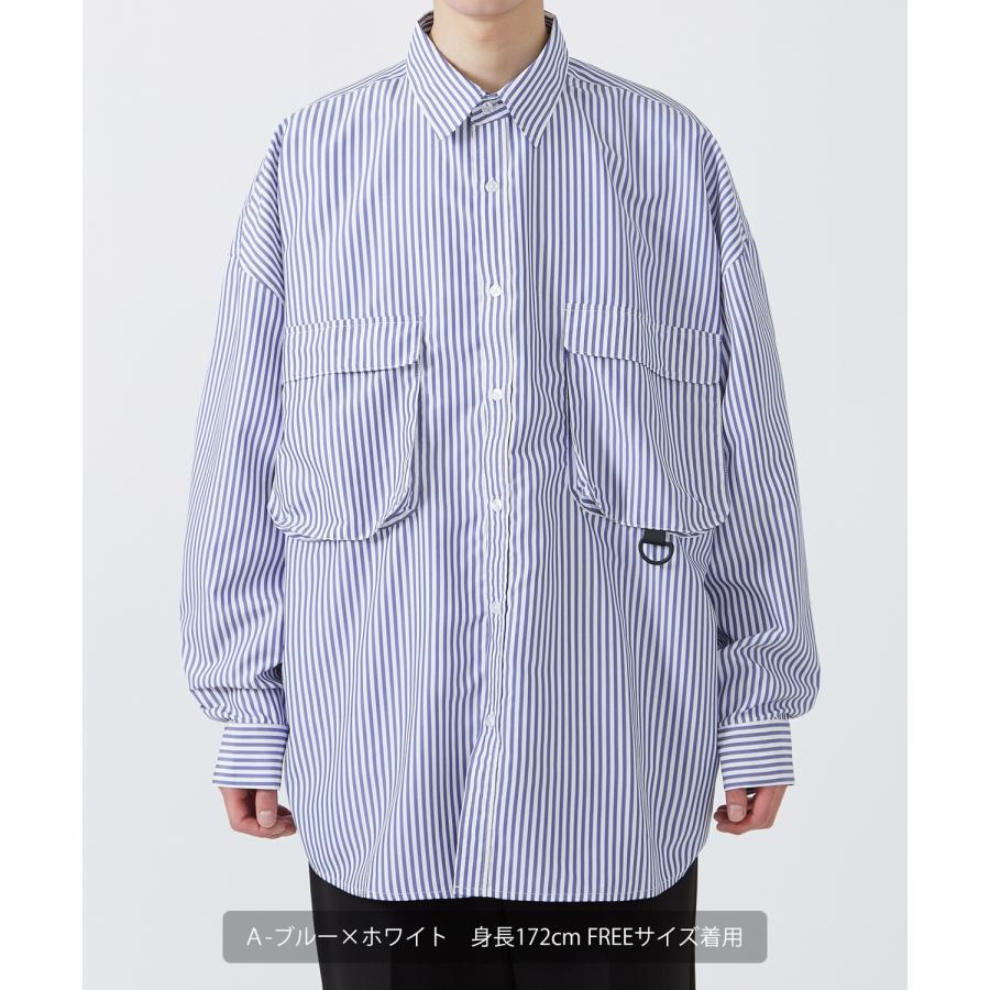 長袖シャツ メンズ NULL ヌル ストライプ ユーティリティー ワーク 速乾 接触冷感 イージーケア ビッグサイズ オーバーサイズ 大きめ カジュアル ストリート | improves | 07