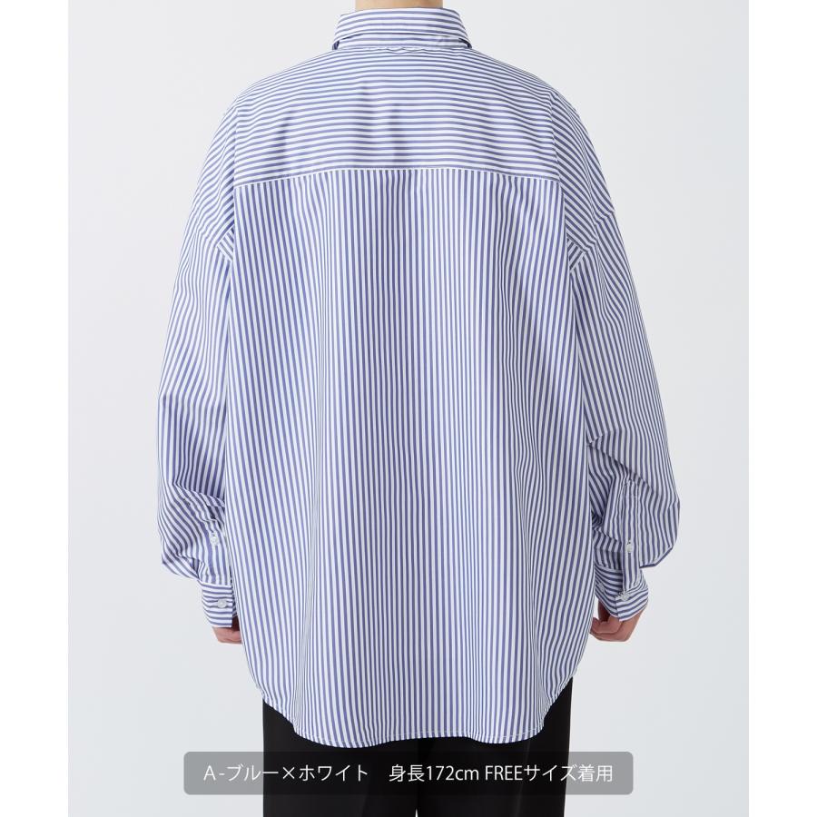 長袖シャツ メンズ NULL ヌル ストライプ ユーティリティー ワーク 速乾 接触冷感 イージーケア ビッグサイズ オーバーサイズ 大きめ カジュアル ストリート | improves | 09