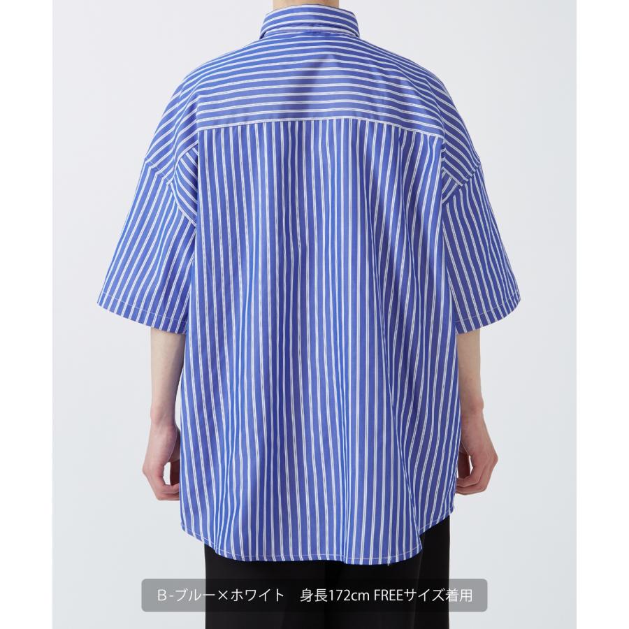 半袖シャツ メンズ NULL ヌル ストライプ ユーティリティー ワーク 速乾 接触冷感 イージーケア ビッグサイズ オーバーサイズ 大きめ カジュアル ストリート | improves | 17